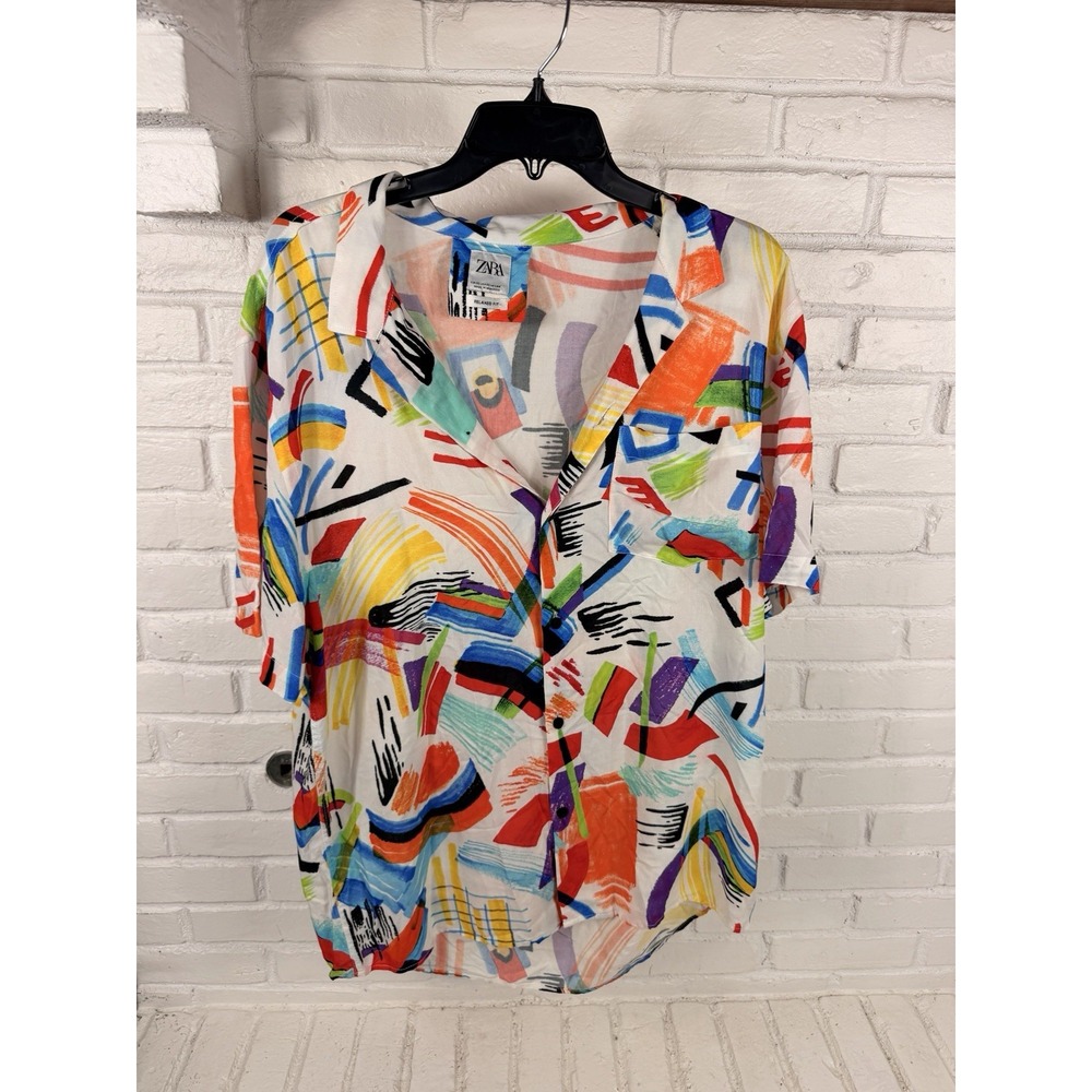 Artsy Zara XL Multicolor Abstract Print Relaxed Fit Viscose Button Up Shirt
